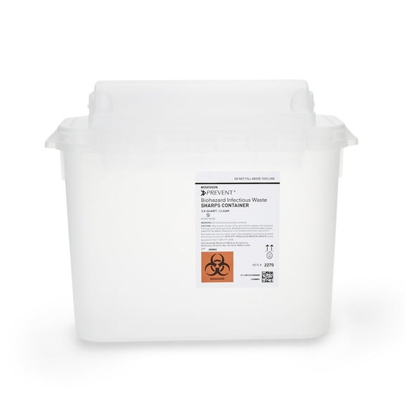 McKesson Prevent Sharps Container with Locking Lid, 5.4 Qt, 1 Ct