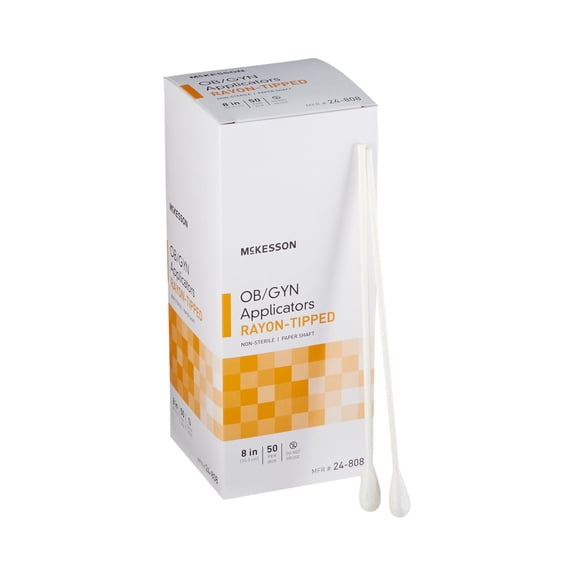 McKesson Rayon-Tipped OB/GYN Applicators, Non-Sterile Swabs, 8 in, 50 Count, 1 Pack