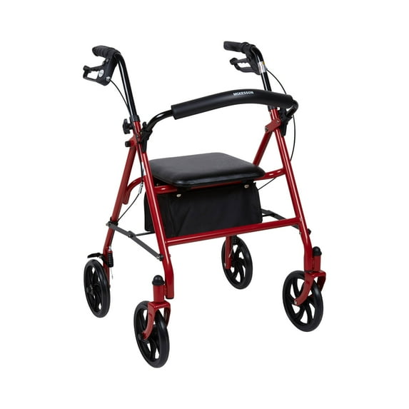 McKesson Red Rollator, Steel Frame Folding Mobility Aid, 300-lb Weight Capacity, 1 Ct