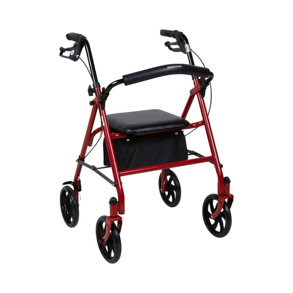 McKesson Red Rollator, Steel Frame Folding Mobility Aid, 300-lb Weight Capacity, 1 Ct