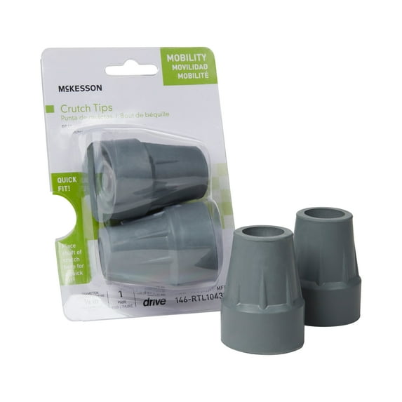 McKesson Replacement Cane Tips - Rubber, Gray - 7/8 in Diameter, 2 Count, 1 Pair