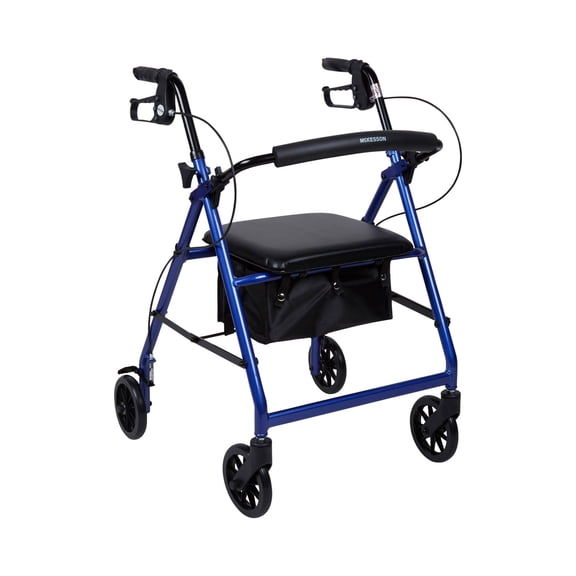 McKesson Rollator Walker with Seat and Wheels - Blue, 300 lbs Capacity, 1 Ct