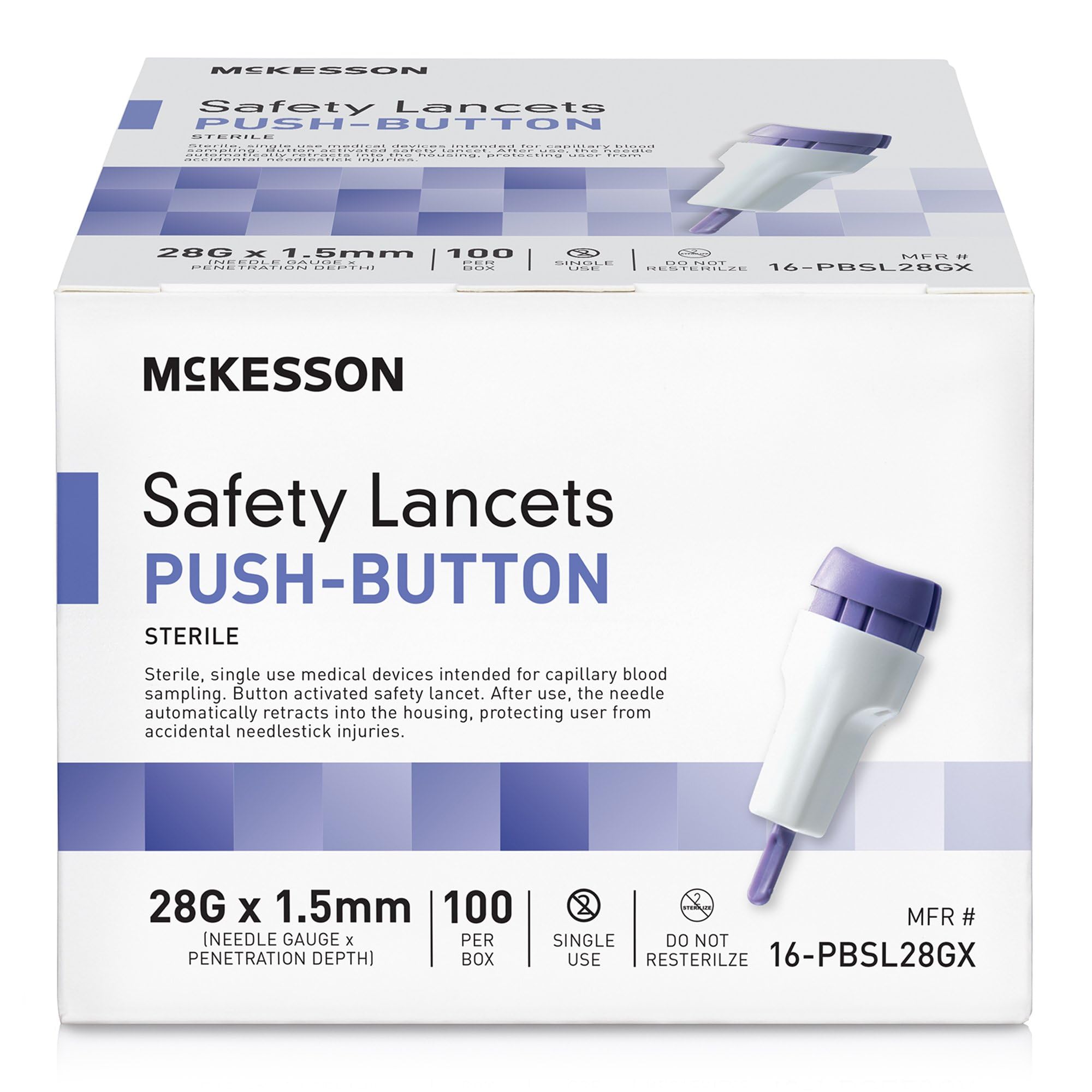 McKesson Safety Lancet, Retractable, Push Button Activation Ideal for
