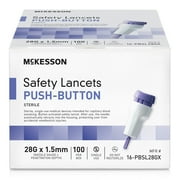 McKesson Safety Lancets, Pressure-Activated - 28 Gauge Needle, 1.5mm Depth, 100 Count, 20 Packs, 2000 Total