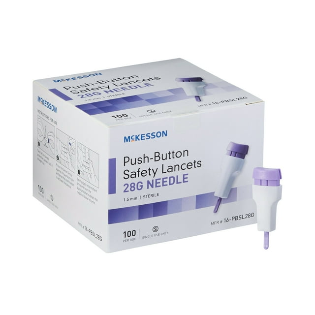 McKesson Safety Lancets, PushButton Diabetes Lancet 28G, 1.5 mm, 100