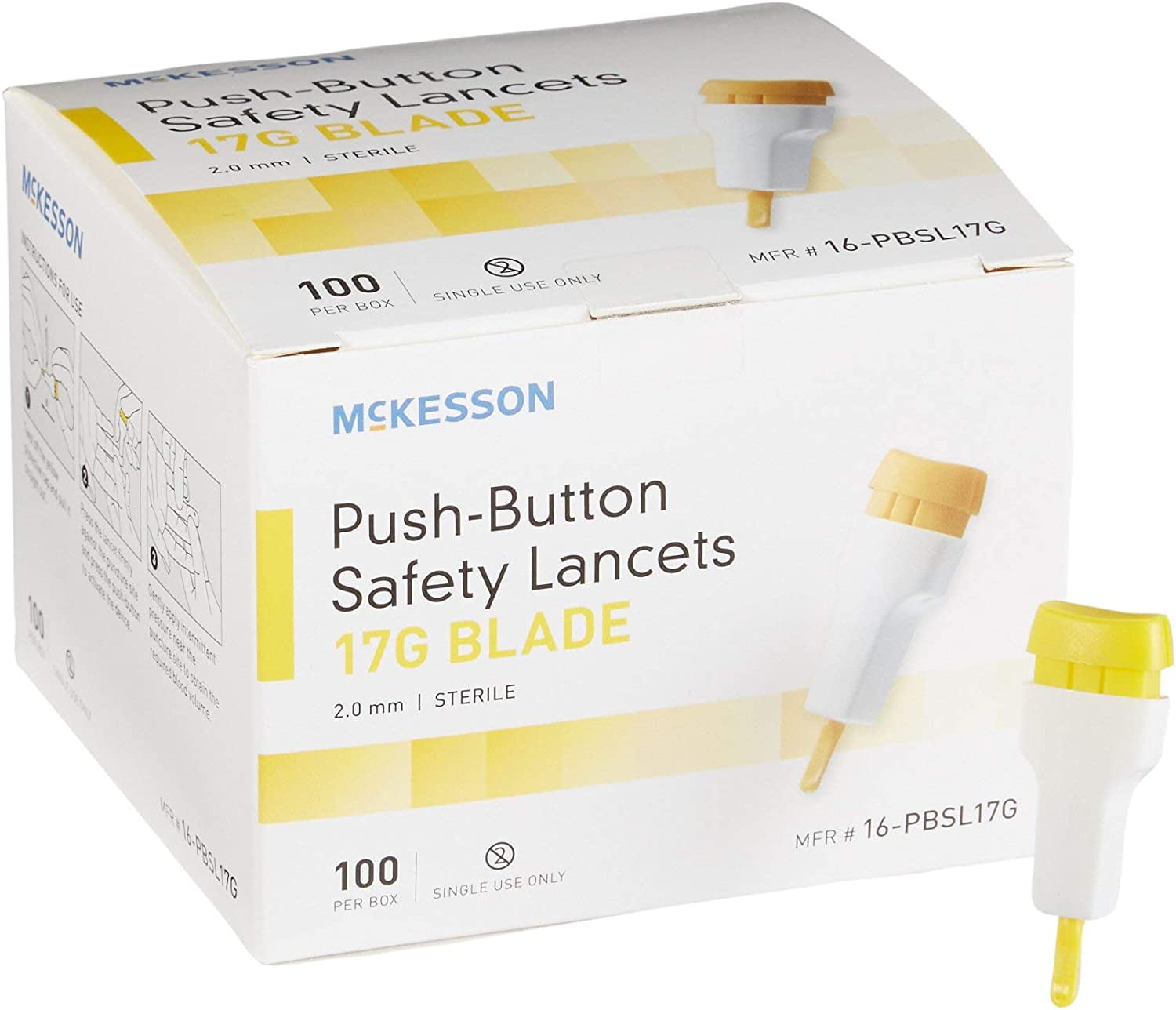 McKesson Safety Lancets, Sterile, Push-Button, 17 Gauge Blade, 2 mm ...