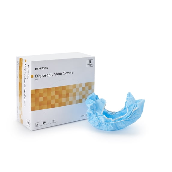 McKesson Shoe Covers, Disposable - Non-Skid Sole - Blue, One Size Fits Most, 100 Pairs