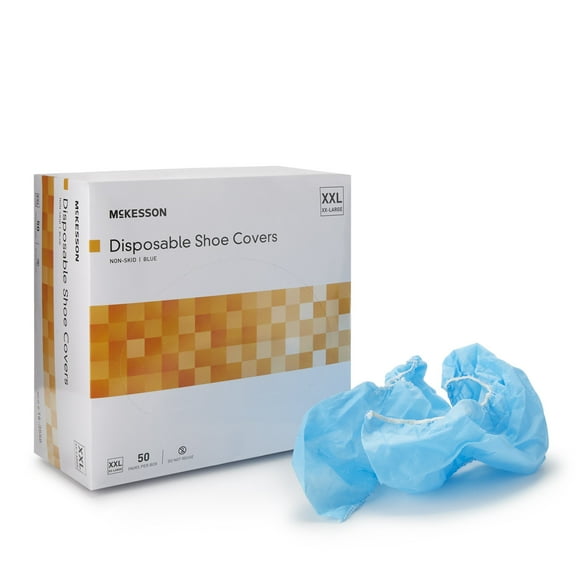 McKesson Shoe Covers, Disposable - Universal, Shoe High, Elastic Closure, Non-Skid Sole, Non-Sterile - Blue, Size 2XL, 200 Pairs