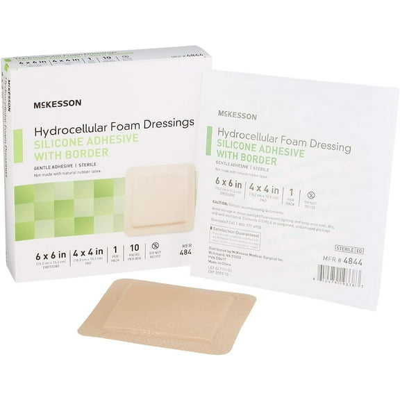 McKesson 4844 Hydrocellular Foam Dressing Silicone Adhesive Border Square 6 in. X 6 in. (Box of 10)