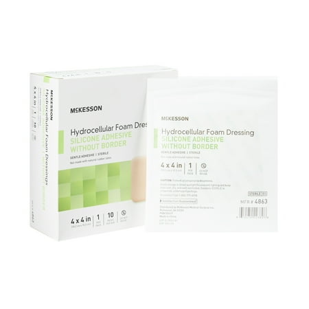 McKesson Hydrocellular Foam Dressings, Silicone Adhesive Wound Pad, 4 in x 4 in, 10 Count, 1 Pack