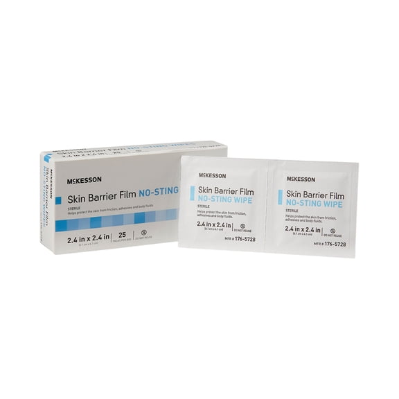 McKesson Sterile Skin Barrier Wipes, No-Sting, 2 2/5 in L x 2 2/5 in W, 25 Wipes