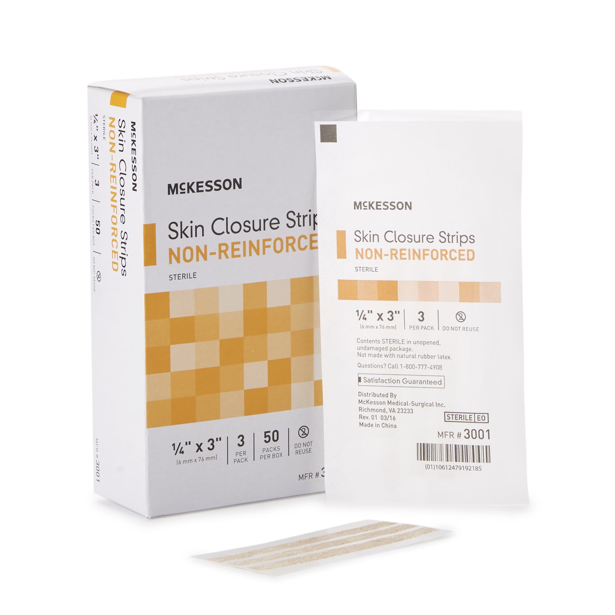 McKesson Skin Closure Strips, Adhesive Steri-Strip for Wound Care, 1/4 in x 3 in, 50 Ct