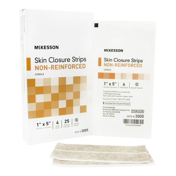 McKesson Skin Closure Strips, Adhesive Steri-Strip for Wound Care, 1 in x 5 in, 25 Ct