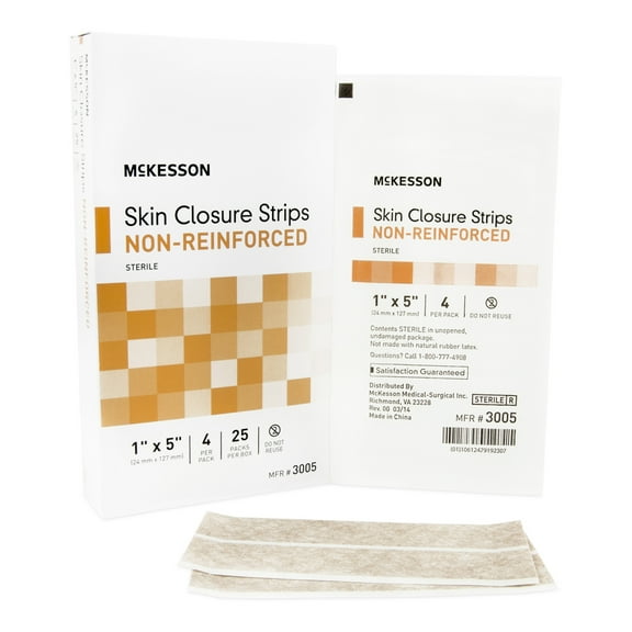 McKesson Skin Closure Strips, Adhesive Steri-Strip for Wound Care, 1 in x 5 in, 25 Ct