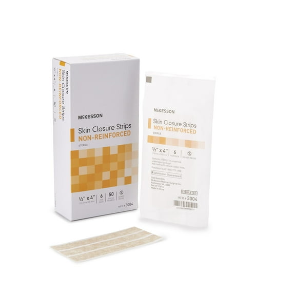 McKesson Skin Closure Strips, Non-Reinforced - Flexible, 1/2 in x 4 in, 50 Ct