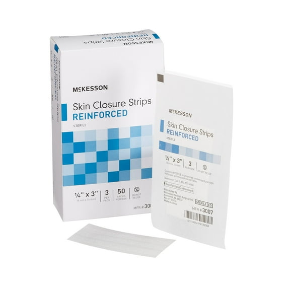 McKesson Skin Closure Strips - Sterile, Reinforced Wound Bandage, 1/4 in x 3 in, 200 Ct