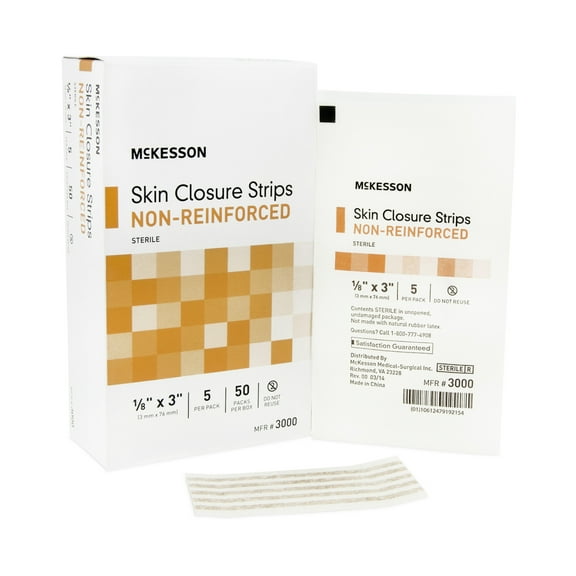 McKesson Skin Closure Strips for Wound Care, Sterile - Tan, 1/8 in x 3 in, 250 Ct