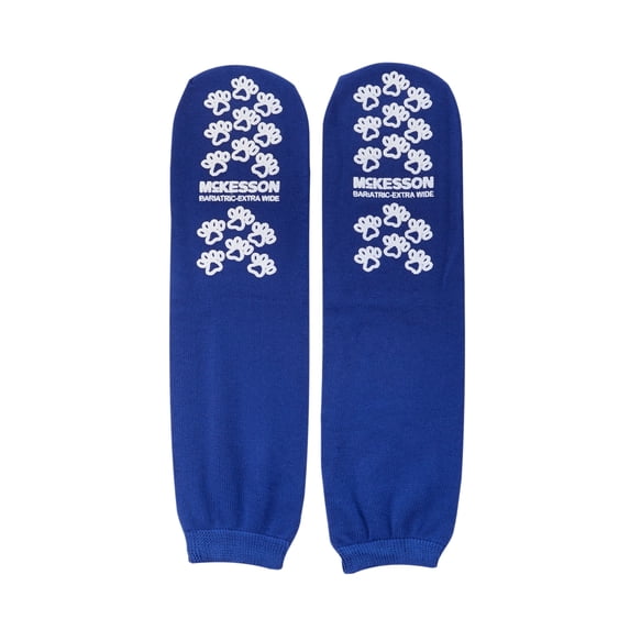 McKesson Slipper Socks, Non-Slip Grip Hospital Socks - Blue, Bariatric, 96 Pairs