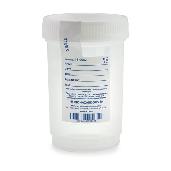 McKesson Specimen Containers, Sterile, Pneumatic Tube Systems, Wide-Mouth, 4 oz, 75 Ct