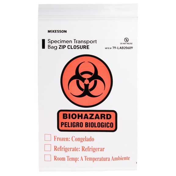 McKesson Specimen Transport Bag with Document Pouch Disposable Zip Closure 79-LAB20609, 1000 Ct