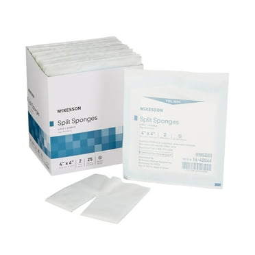McKesson Split Sponges - Absorbent I.V. Drain Wound Dressing, 4 in x 4 in, 2 per Pack, 25 Packs, 50 Total