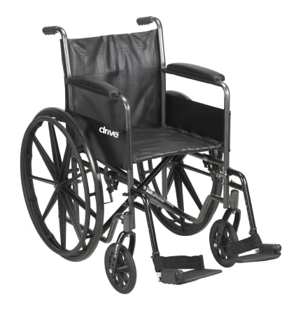 Medline Comfortable Folding Wheelchair with Swing-Back Desk-Length Arms and  Swing-Away Footrests, 20”W x 16”D Seat