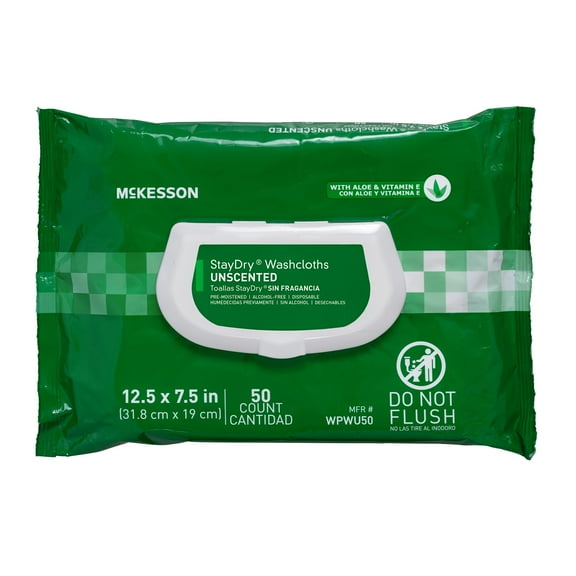 McKesson StayDry Adult Wipe or Washcloth 7.5 x 12.5" WPWU50, 12 Pack 600 Wipes