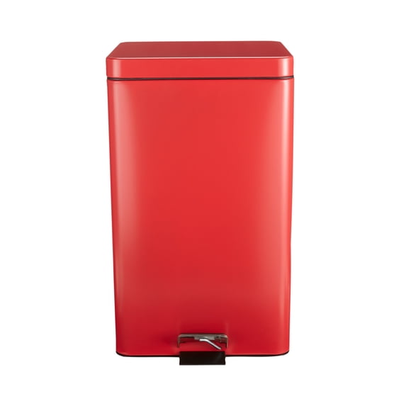 McKesson Steel Trash Can with Plastic Liner, Step-On, Square - Red, 32 Qt, 1 Ct