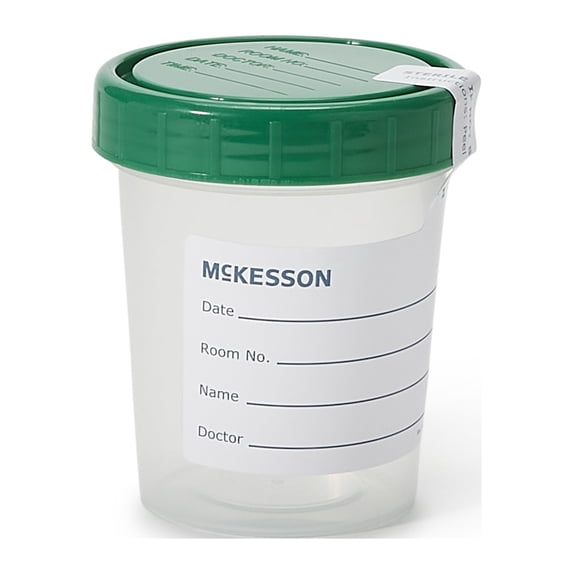 McKesson Sterile Specimen Containers - Clear, Leak-Resistant Lid, 120 mL/4 oz, 1 Ct