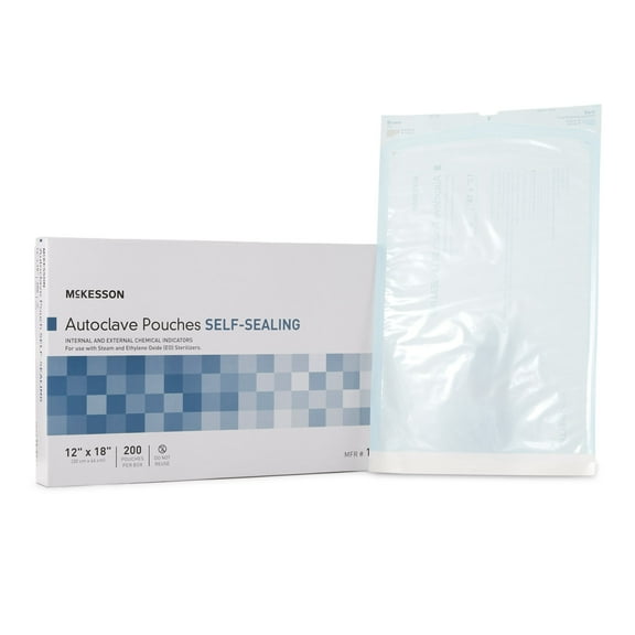McKesson Sterilization Pouch Transparent Blue White 12 x 18" Self Seal 1000 Ct