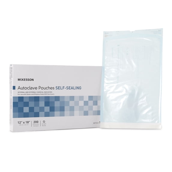 McKesson Sterilization Pouch Transparent Blue White 12 x 18" Self Seal 200 Ct