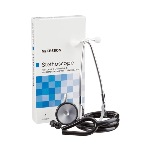 McKesson Stethoscope, Lightweight, Single Head, Diaphragm Only, Adjustable Binaurals, Black, 21 in, 1 Ct