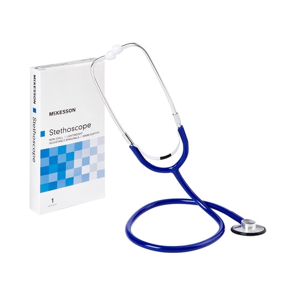 McKesson Stethoscope, Lightweight, Single Head, Diaphragm Only, Adjustable Binaurals, Royal Blue, 21 in, 1 Ct