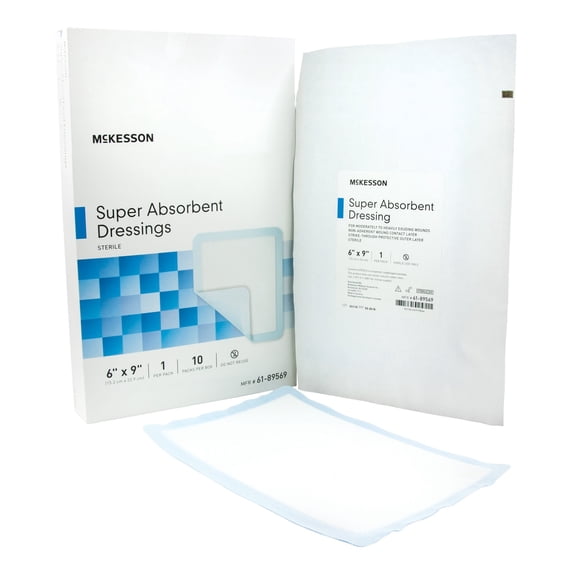 McKesson Super Absorbent Dressing, Sterile - Non-Adherent, 6 in x 9 in, 10 Count, 1 Pack