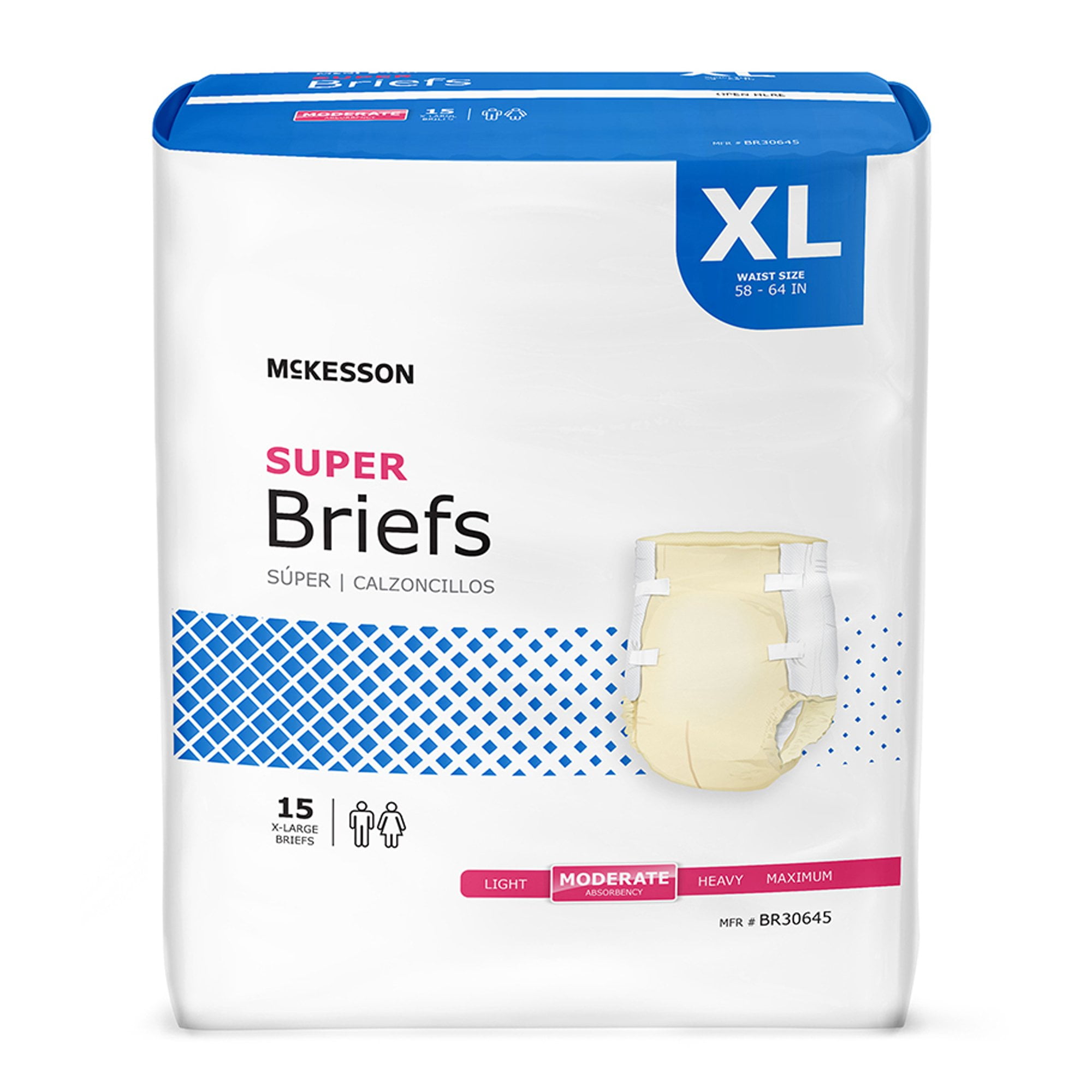 McKesson Super Incontinence Briefs, Moderate Absorbency Adult Diapers - XL,  15 Count, 4 Packs, 60 Total