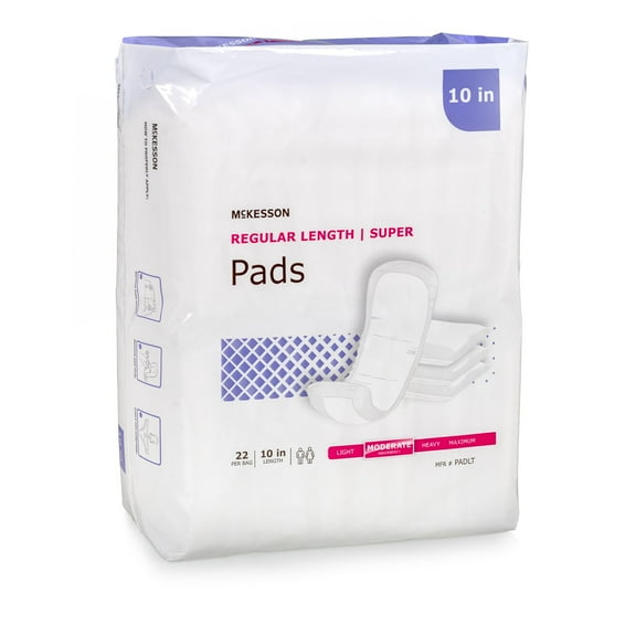 McKesson Super Pads for Women, Incontinence, Moderate Absorbency, 10 in, 22 Count, 6 Packs, 132 Total