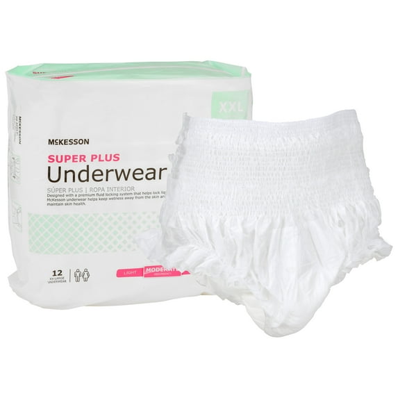 McKesson Super Plus Disposable Underwear Pull On with Tear Away Seams 2X-Large, UWGXXL, Moderate, 12 Ct