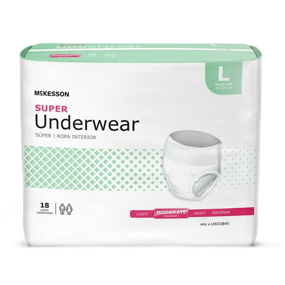 McKesson Super Underwear, Incontinence, Moderate Absorbency, Large, 18 Ct