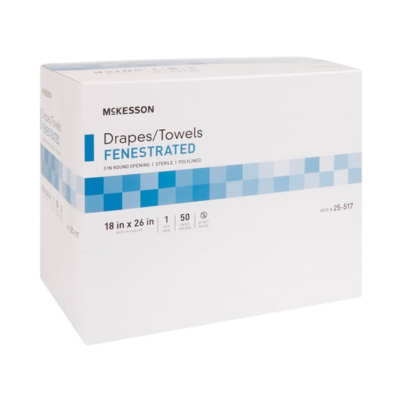 McKesson Surgical Drape, Sterile Towel with Round Fenestration, 18 in x 26 in, 50 Ct