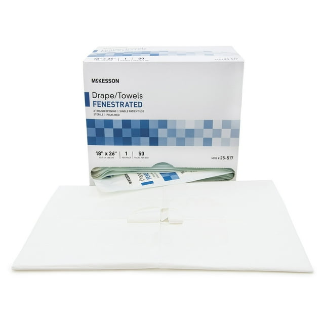 McKesson Surgical Drape, Sterile Towel with Round Fenestration, 18 in x 26 in, 50 Ct