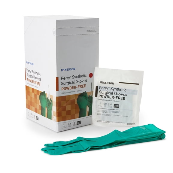 McKesson Surgical Gloves - Neoprene, Powder-Free, Sterile - Dark Green, Size 6, 50 Count, 1 Box
