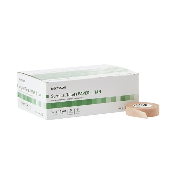 McKesson Surgical Tape, Paper - Non-Sterile, Porous - Tan, 1/2 in x 10 yd, 24 Rolls, 1 Pack