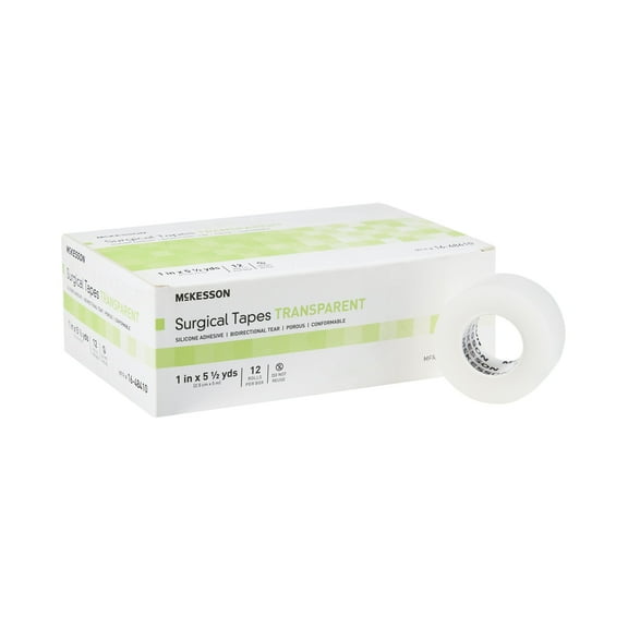 McKesson Surgical Tape, Transparent, Adhesive - Non-Sterile, 1 in x 5.5 yd, 12 Rolls, 10 Packs, 120 Total