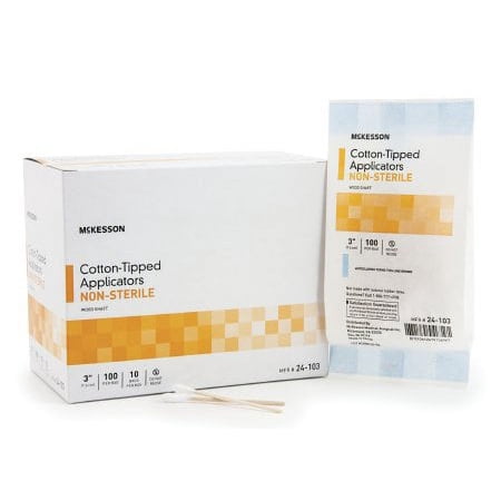 McKesson Swabstick Cotton Tip Wood Shaft 3 Inch NonSterile 100 per Pack, 24-103 - CASE OF 10000