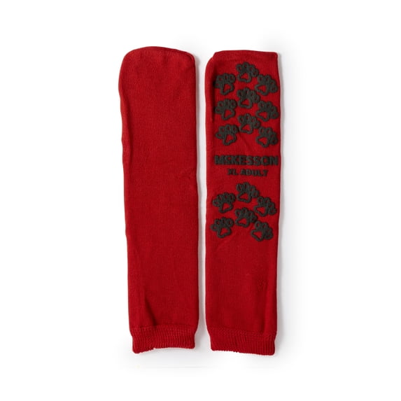 McKesson Terries Slipper Socks - Single Imprint, Patient Alert - Red, XL, 96 Pairs