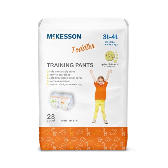 McKesson Toddler Training Pants, 3T to 4T - Disposable, Pull-On with Tear-Away Seams - 30 to 40 lbs., 23 Count, 4 Packs, 92 Total