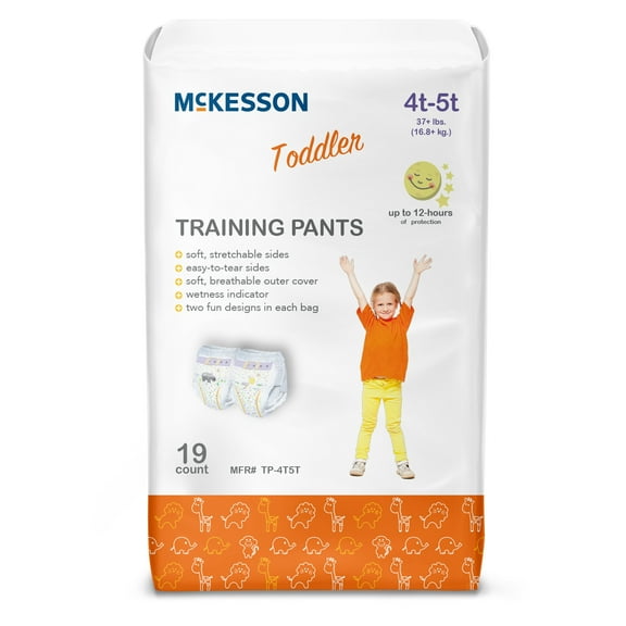 McKesson Toddler Training Pants - Heavy-Absorbency with Wetness indicator, Disposable - Size 4T to 5T (Over 37 lbs.), 19 Count, 1 Pack