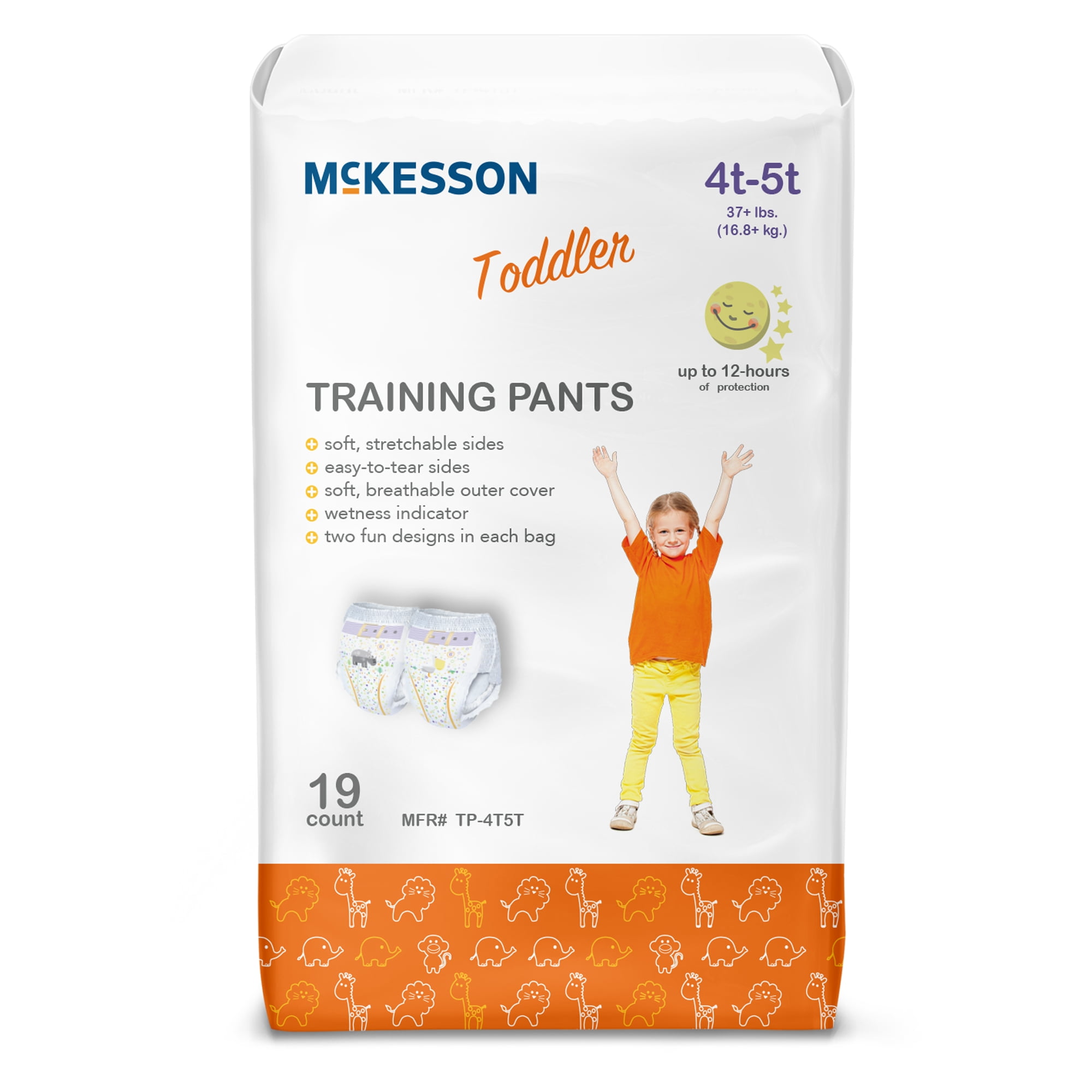 McKesson Toddler Training Pants - Heavy-Absorbency with Wetness indicator, Disposable - Size 4T to 5T (Over 37 lbs.), 19 Count, 4 Packs, 76 Total