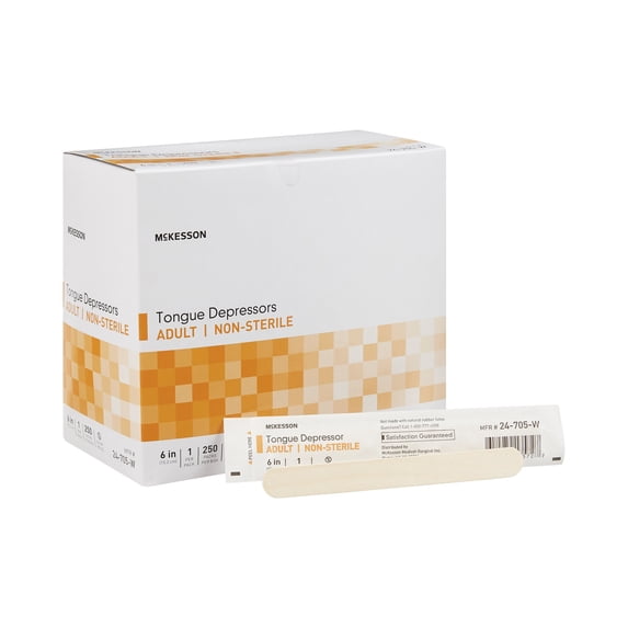 McKesson Tongue Depressors, Non-Sterile Medical Wooden Sticks, 6 in, 250 Count, 1 Pack