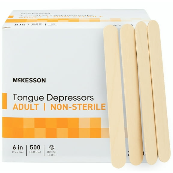 McKesson Tongue Depressors, Non-Sterile Wooden Sticks, 6 in, 500 Count, 1 Pack